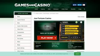 Joe Fortune mobile casino - Austrailians welcome - GamesAndCasino
