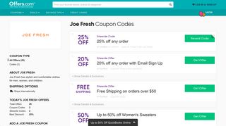 20% off Joe Fresh Coupons & Promo Codes 2019 - Offers.com