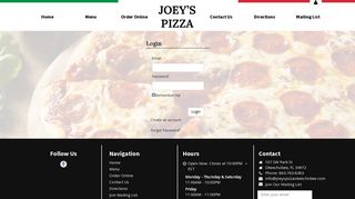 Joey's Supreme Pizza - Login