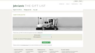 John Lewis Gift List - View Your List