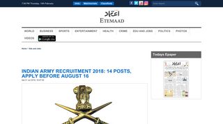 Indian Army Recruitment 2018: 14 posts, apply before August 16.