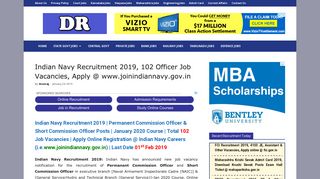 Indian Navy Recruitment 2019, 102 Officer Job Vacancies, Apply ...