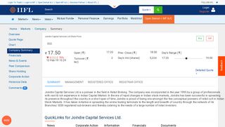Latest Joindre capital services ltd information at www.indiainfoline.com