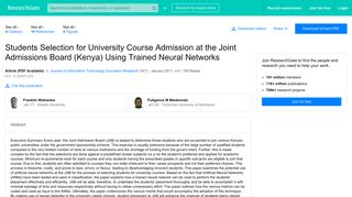 (PDF) Students Selection for University Course Admission at the Joint ...