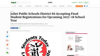 Joliet Public Schools District 86 Accepting Final Student Registrations ...