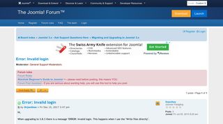 Error: Invalid login - Joomla! Forum - community, help and support
