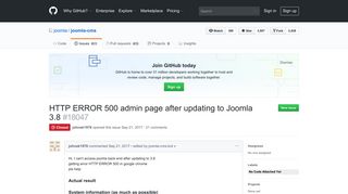 HTTP ERROR 500 admin page after updating to Joomla 3.8 · Issue ...