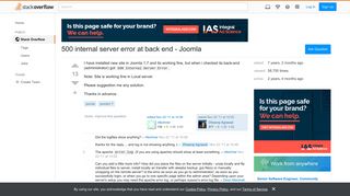 500 internal server error at back end - Joomla - Stack Overflow