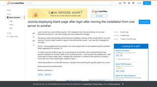 Joomla displaying blank page after login after moving the ...