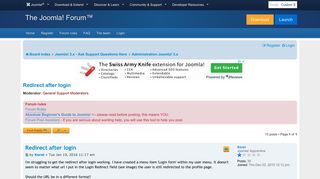 Redirect after login - Joomla! Forum - community, help and support