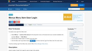 Help39:Menus Menu Item User Login - Joomla! Documentation