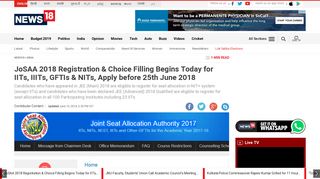 JoSAA 2018 Registration & Choice Filling Begins Today for IITs, IIITs ...