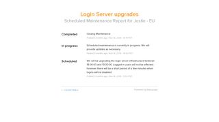 Jostle - EU Status - Login Server upgrades - Statuspage