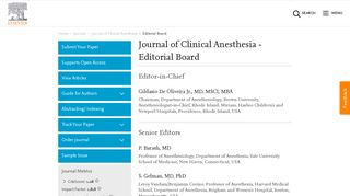 Journal of Clinical Anesthesia Editorial Board