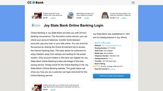 Joy State Bank Online Banking Login - CC Bank