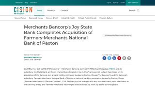 Merchants Bancorp's Joy State Bank Completes Acquisition of ...