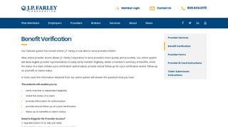 Benefit Verification | Providers | J.P. Farley Corporation