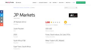 JP Markets forex broker reviews & information, jpmarkets.co.za