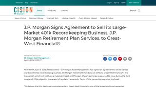 J.P. Morgan Signs Agreement to Sell its Large-Market 401k ...