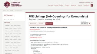 American Economic Association: JOE Listings - August 1, 2014 ...