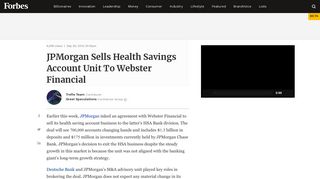 JPMorgan Sells Health Savings Account Unit To Webster Financial