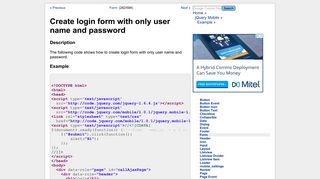 jQuery Mobile - Create login form with only user name and password