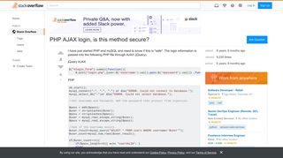 PHP AJAX login, is this method secure? - Stack Overflow