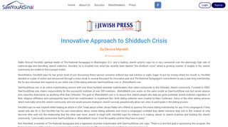 Innovative Approach to Shidduch Crisis - SawYouAtSinai