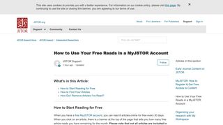 How to Use Your Free Reads in a MyJSTOR Account - JSTOR Support