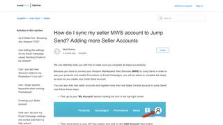 How do I sync my seller MWS account to Jump Send? Adding more ...