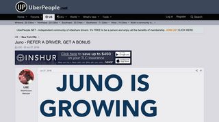 Juno - REFER A DRIVER, GET A BONUS | Uber Drivers Forum