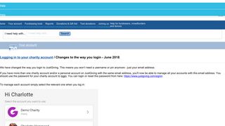 Changes to the way you login - June 2018 – JustGiving Charity Support