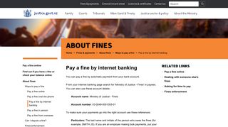 Pay a fine by internet banking | New Zealand Ministry of Justice