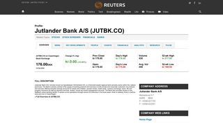 Jutlander Bank A/S (JUTBK.CO) Company Profile | Reuters.com