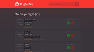 stream.jw.org passwords - BugMeNot