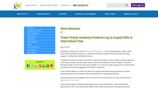 Texas Virtual Academy Students Log in August 25th to Start ... - Press