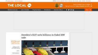 Sweden's EQT nets billions in Kabel BW sale - The Local