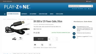 Play-Zone.CH DK USB zu 12V Power-Adapter Kabel, 90cm