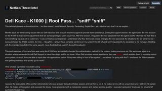 NetSec/Threat Intel — Dell Kace - K1000 || Root Pass... *sniff* *sniff*