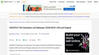 KADPOLY ND Admission List Released, 2018/2019 | ND and Degree