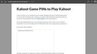 Kahoot Game PINs to Play Kahoot
