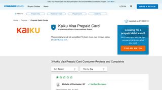 Top 3 Reviews and Complaints about Kaiku Visa Prepaid Card