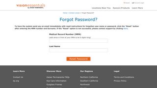Forgot Password? - Kaiser Permanente Vision Essentials