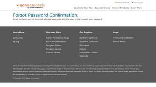 Forgot Password Confirmation - Kaiser Permanente Vision Essentials