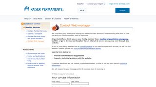Contact Web manager - Kaiser Permanente