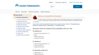 Using compatible browsers - Technical information - Kaiser Permanente