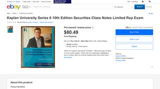 Kaplan University Series 6 10th Edition Securities Class Notes Limited ...
