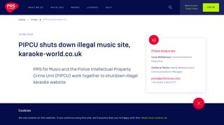 PIPCU shuts down illegal site karaoke-world.co.uk - PRS for Music