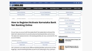 How to Register/Activate Karnataka Bank Net Banking Online