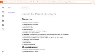 Canvas for Parent Observers: Technology Information for Parents